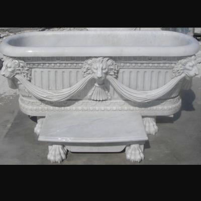China Home deocration white marble bathtub with lion head carving for bathroom,china sculpture supplier for sale