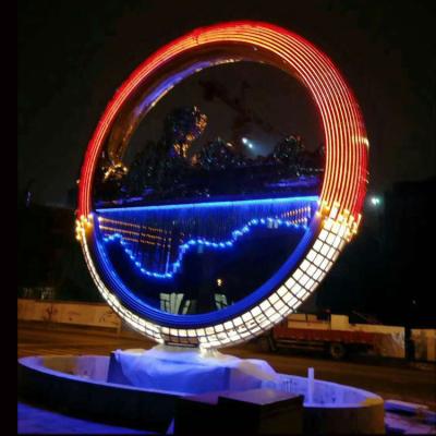 China Large metal stainless steel ring sculpture project mirror polish & light ,Stainless steel sculpture supplier for sale