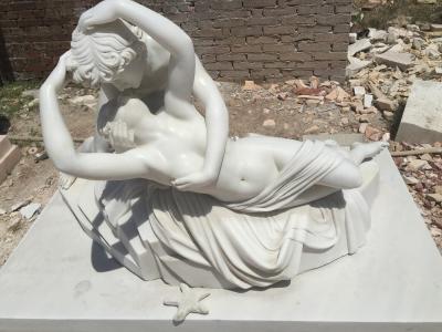 China Stone couple statue Psyche revived by the kiss of Love marble sculpture,stone carving supplier for sale