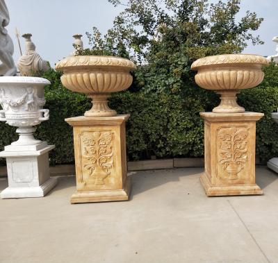 China Marble statue planter stone carvings flowerpot sculpture,outdoor stone garden products supplier for sale