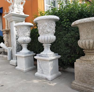China Marble carvings planter stone carved flowerpot sculpture,outdoor stone garden statues supplier for sale