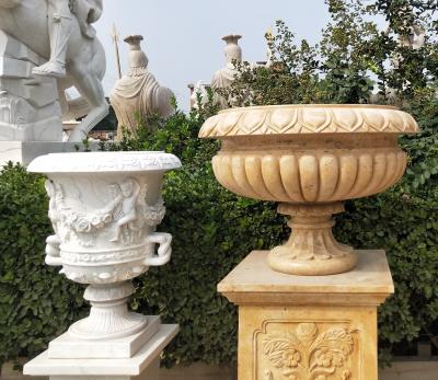 China Outdoor Marble planter stone carved flowerpot sculpture,garden stone garden statues supplier for sale