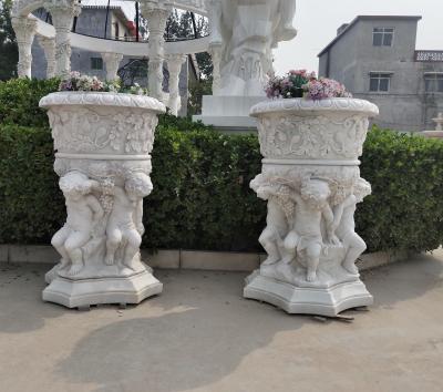 China Stone carved Marble planter carved flowerpot sculpture,garden stone garden statues supplier for sale
