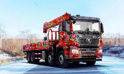 China SHACMAN F3000 Crane Cargo Truck 8x4 380hp Cargo Box TruckEuroII for sale