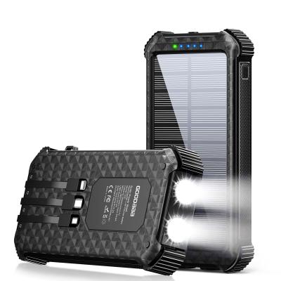 China IPX5 Waterproof Portable Solar Powered Power Bank Charger 26800mAh With 3 Built-In Cables for sale