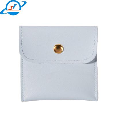 China High end custom logo pu leather Microfiber Button Jewelry Pouch white pink velvet drawer jewelry gift bag pouch with log for sale
