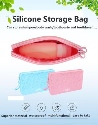 China Rasguño reutilizable de la prenda impermeable de la bolsa cosmética rosada del silicón resistente en venta
