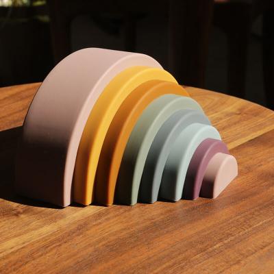 China New Children'S Education Silicone Rainbow Round Cloud Arched Colorful Building Blocks Colorful Silicone Children'S Toys for sale