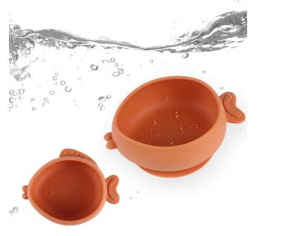 China Food grade baby silicone tableware creative fish shaped suction cup bowl for sale
