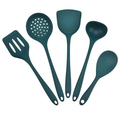 China Wholesale Food Grade Soft Green Heat-Resistant Tableware Non Stick Pot Kitchen Stir Fry Spatula Leaking Spoon 5piece Set for sale
