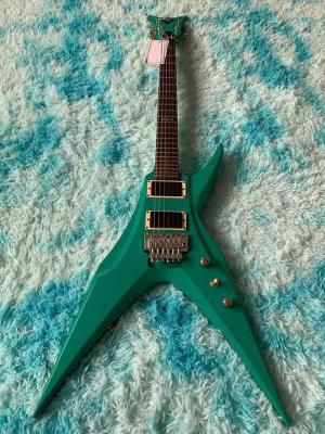 China 6 Strings Guitar 39 Inch V Shape Electric Guitar Neck Through Active Guitar Mahogany Wood Body Matte Pink Green Black Re for sale
