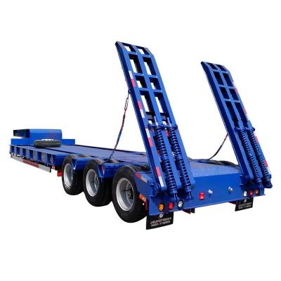 China Mechanical Suspension 14 Meters 3 Axles Hydraulic Extendable Lowboy Trailer for sale