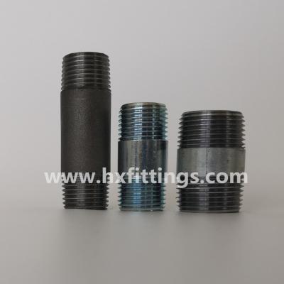 China Carbon steel pipe nipple barrel nipples with BSP NPT male thread galvanized forge pipe nipples en venta