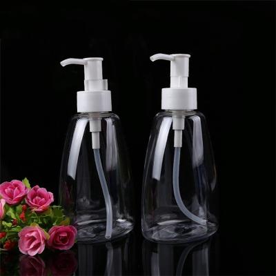 China 300ml cosmetic plastic transparent liquid soap pet bottle with lotion pump for sale
