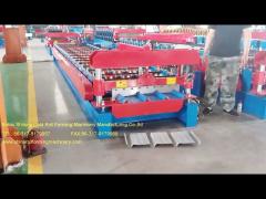 Sheet metal roll forming machine for producing trapezoidal roofing panel and curving roofing panel