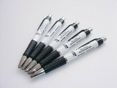 China Promotional Custom Logo Advertisting White Plastic pen ABS Ball point pen with Rubber Grip for sale