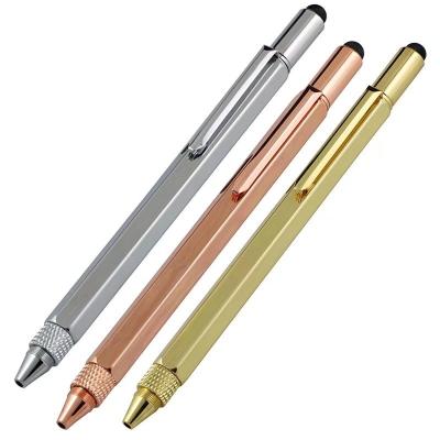 China gold and sliver color 6 in 1 metal tool pen metal touch level pen with screwdrivers for sale