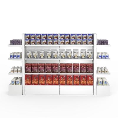 China Custom Lozier Island Metal Display Rack Retail  Gondola Shelving Units For Snacks Beverage for sale