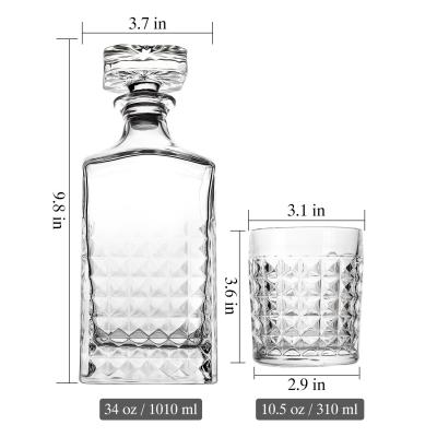China Unique Factory High Quality Lead Free Crystal Diamond Decanter drinking Whiskey Glasses Decanter Set à venda