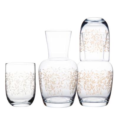 China Engraving Gold Decorative Transparent  Crystal Handblown Glass Pitcher Set for sale