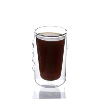 中国 6oz Hot Selling High Borosilicate Handle Heat Resistant Double Wall Clear Coffee Glass 販売のため