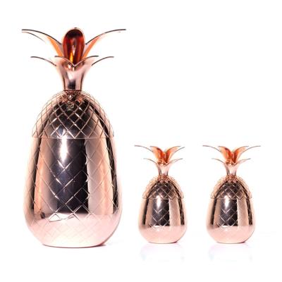 China Customized Rose Gold Plated Cocktail Pineapple Cup Stainless Steel Pineapple Shape Drink Glass Set en venta