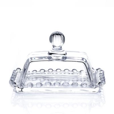 China Pearl Round Decorative Wholesale Factory Price High Quality Clear Butter Dish Set for sale