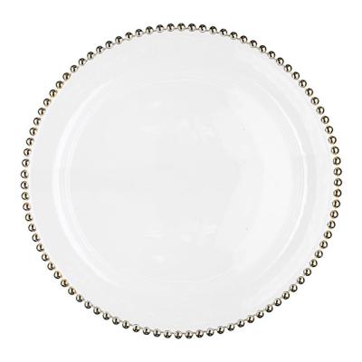 China Pearl Round Gold Decoration Glass Charger Plate for Wedding Dinnerware Glass Plate en venta