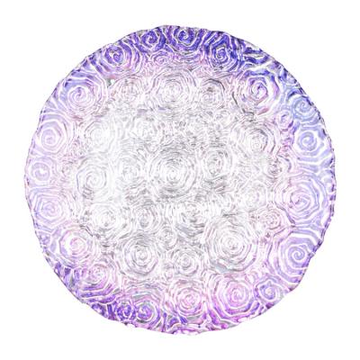 China Wholesales Roes Embossed Spray Color Decoration Glass Charger Plate for sale