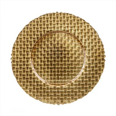China High Quality Gold Spraying 33*2.1cm Glass Charger Plate for Dinnerware for sale