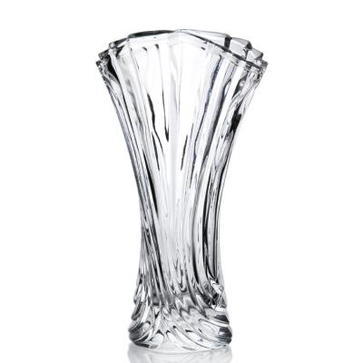 China Custom Design Twist Shape Fashion Engraved Exquisite Glass Vase with Pattern Decorative for sale