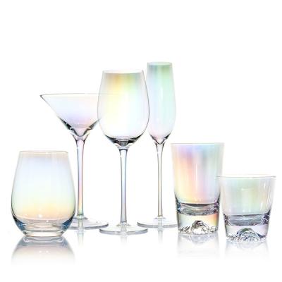 China High Quality 6 Pieces Colorful Red Wine Ion Plated Tall Rainbow Crystal Wine Glass Set for sale