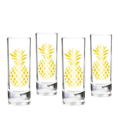 China Wholesale Factory Price 60ml  Transparent Shot Glass With Decal Gold  Pineapple en venta
