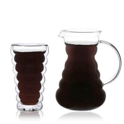 Chine Hautes tasses de café en verre de mur de double de Borosilicate de LFGB, café en verre Pourer avec la poignée à vendre