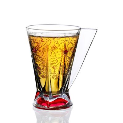 China Copo de café reusável de vidro transparente do decalque vermelho com aprovação de FDA à venda