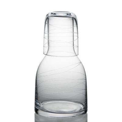 China 800ml Handmade Glass Water Carafe , Bedside Carafe With Glass Classic Etched for sale