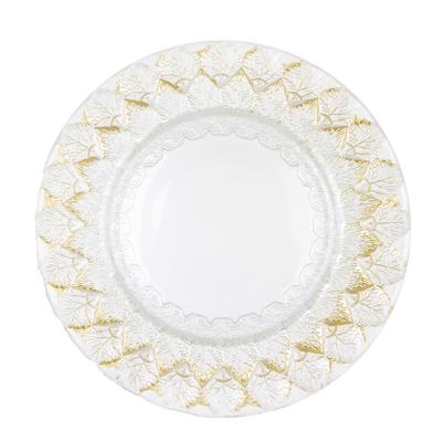 China Embossed Decorative Golden Glass Charger Plate Soda Lime Glass for sale