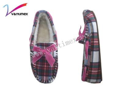 China Plaid bow shallow mouth flat Moccasin House Shoes Fashion TPR Outsole Material for sale