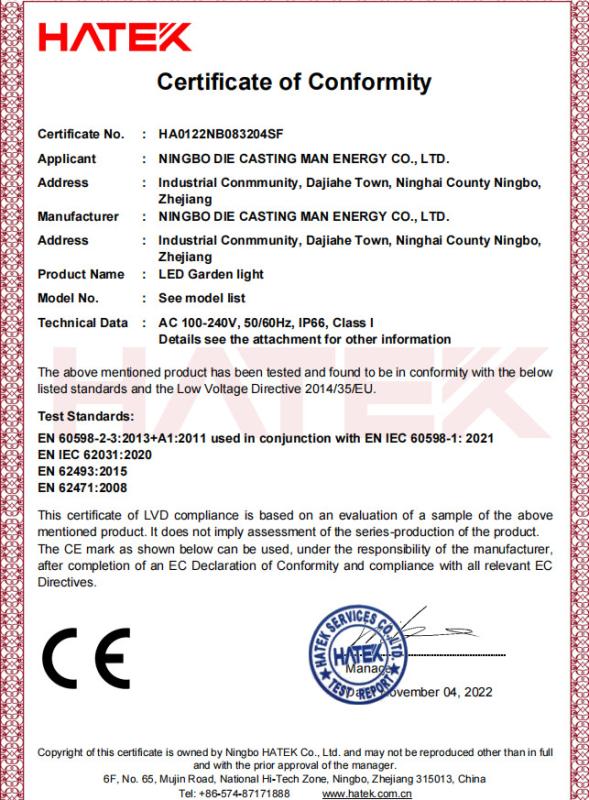 CE - Ningbo Die Casting Man Energy Co., Ltd