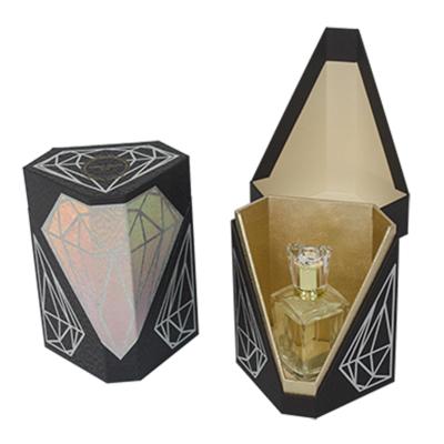 China Flip Shape Display Luxury Packaging Boxes Perfume Embossing MDF Board for sale