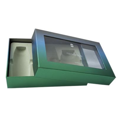 China PVC Window Cosmetic Gift Box Packaging Gloss Green Lid Bottom for sale
