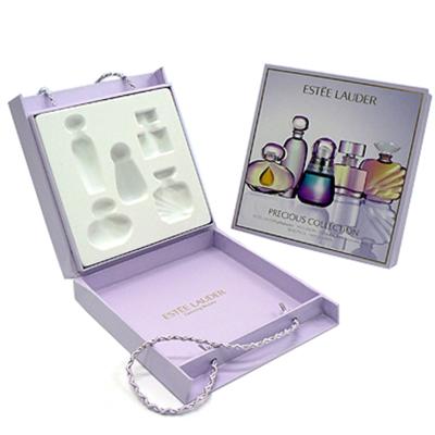 China Cosmetic Rigid Gift Boxes For Perfume / Skincare Set With Rope Handle for sale