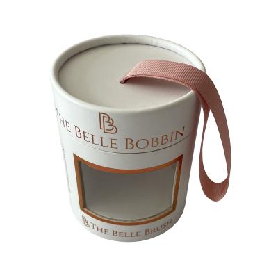 China Roll Edged Paper Cans Packaging Custom PET Window With Ribbon for sale