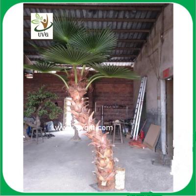 China UVG silk fan leaves artificial coconut palm tree in curved trunk for hotel decoration for sale