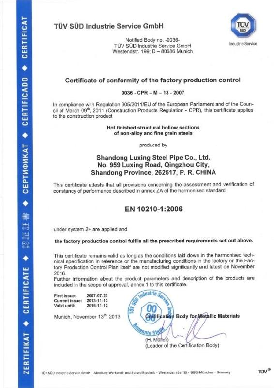 Certificate of conformity of the factory production control - TOBO STEEL GROUP CHINA