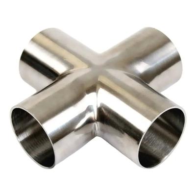China Joint Connector Sanitary Stainless Steel 304 316L Pipe Fittings Weld Tri Clamp Cross 4 Way Cross for sale