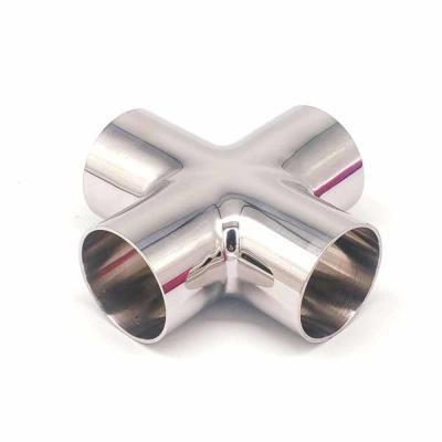 China Food Grade Stainless Steel Sanitary Cross Fitting 4 Way Butt Weld Sanitary Fitting for sale