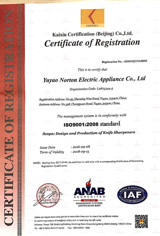 ISO - Yuyao Norton Electric Appliance Co., Ltd.