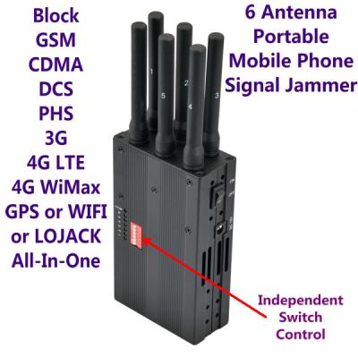 China 6 Antenna High Power Portable Cell Phone Signal Jammer GSM 3G 4G LTE WIMAX GPS WIFI LOJACK for sale