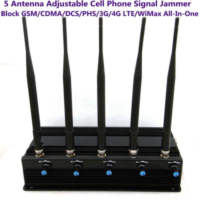 China 5 Antenna Power Strength Adjustable Mobile phone Jammer GSM/CDMA/DCS/PHS/3G/4G LTE/WiMax for sale